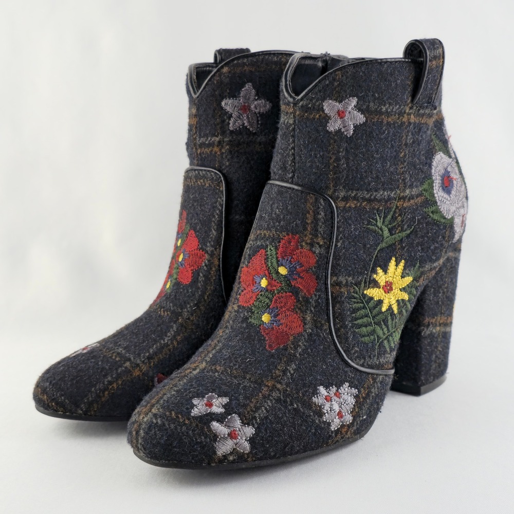 Indigo Rd Women's Juke Floral Embroidered Plaid Block Heel Booties Blue 6.5 - Picture 3 of 16